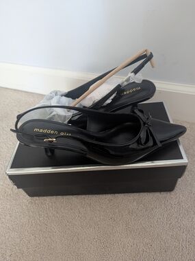 Madden Girl Black Patent Slingback Kitten Heel